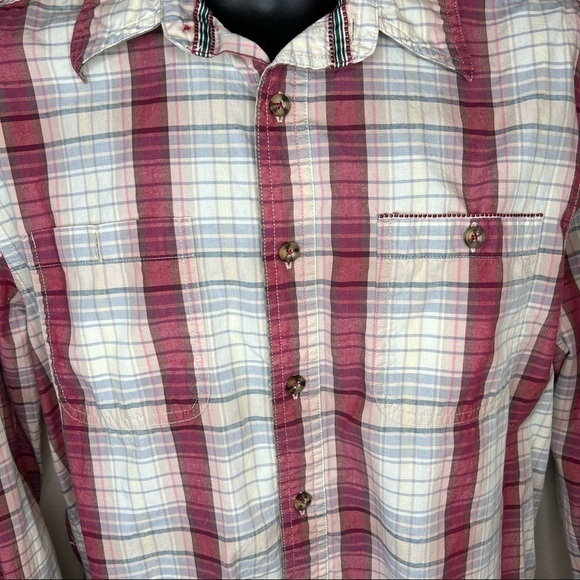 Men’s Large Boston Traders Beige Plaid Long Sleeve Cotton Button Down Shirt - Picture 2 of 10